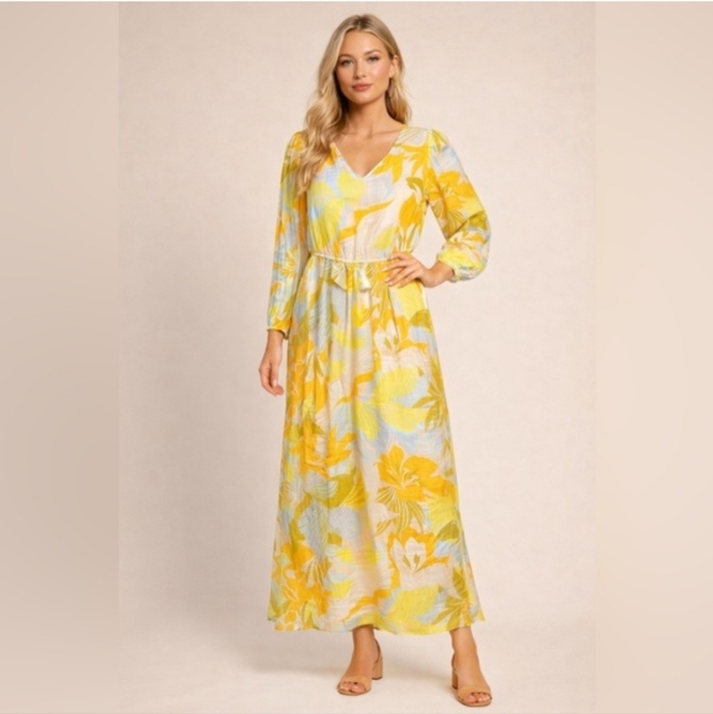 MSK Yellow and Cream Floral Maxi Dress Size 1X